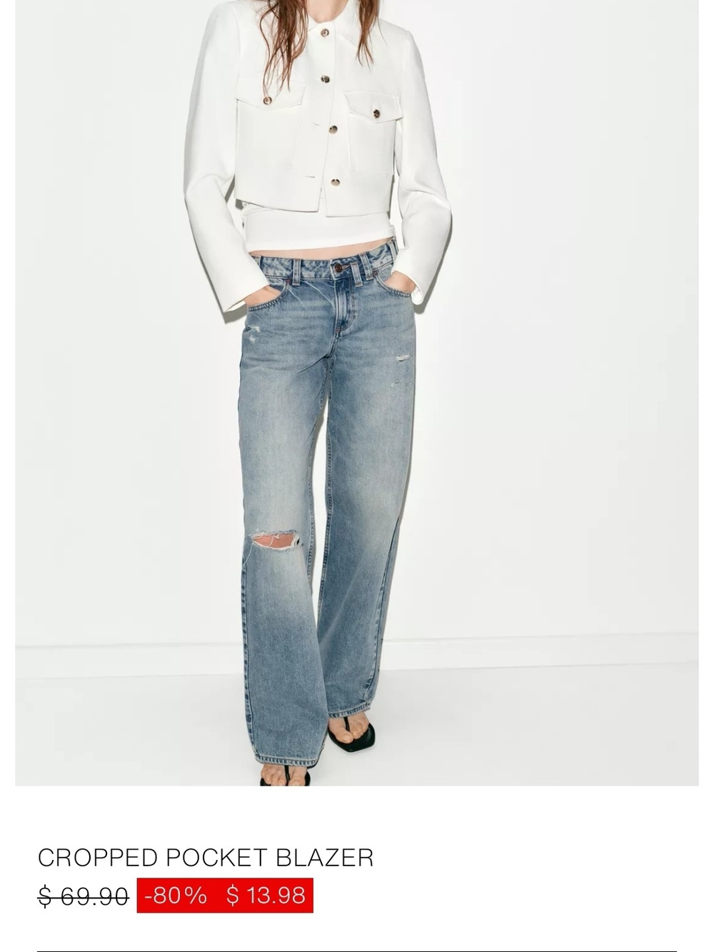 White/off White Cropped Zara Jacket - Picture 2 of 9